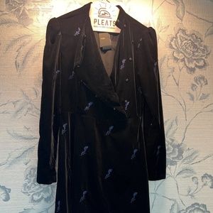 NWT Maje Velvet long sleeve dress, black with blue floral embroidery, size 1